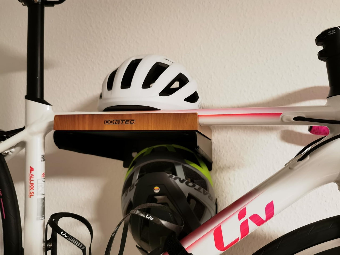 CONTEC bikeART Wall Presentation Shelf — Steel & Walnut Wood Bike Display Mount