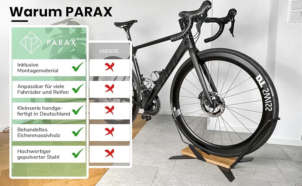 PARAX X-STAND Freestanding Bike Stand — Solid Oak & Steel, Made in Germany