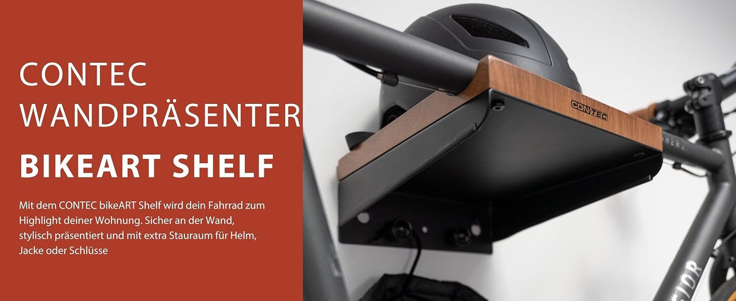 CONTEC bikeART Wall Presentation Shelf — Steel & Walnut Wood Bike Display Mount