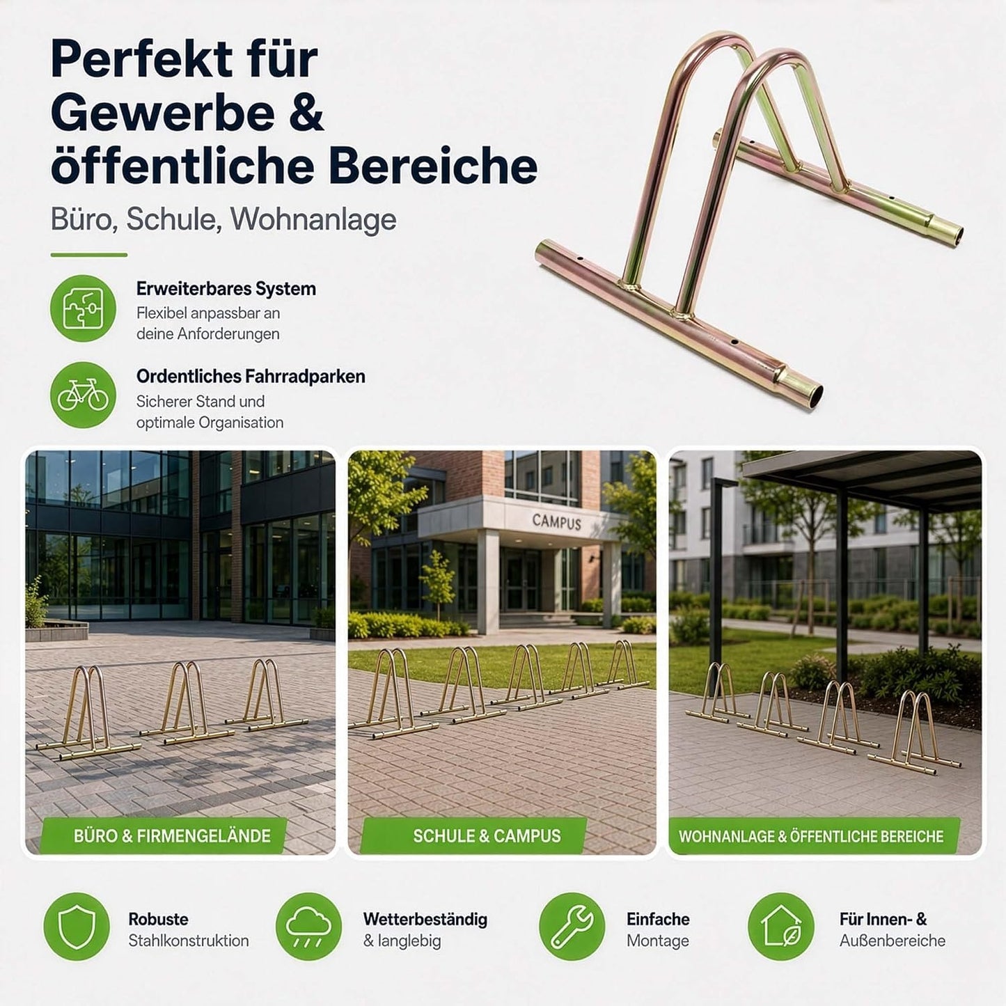 Expandable Anodised Steel Bicycle Rack — Modular Wall Mount for 1+ Bikes