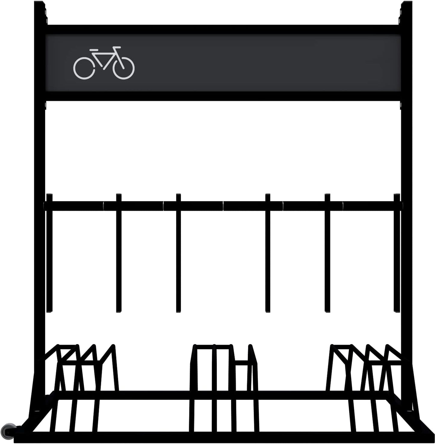 Mobile 6-Bike Stand with Advertising Sign & Transport Wheels — Galvanised Steel
