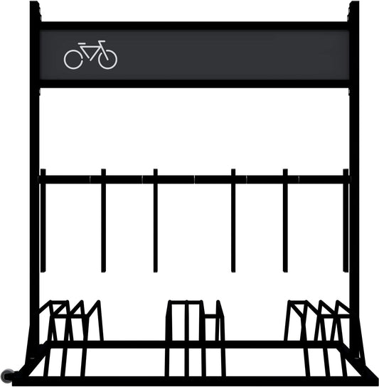 Mobiele Fietsenstalling voor 6 Fietsen met Reclamebord & Transportwielen — Gegalvaniseerd Staal