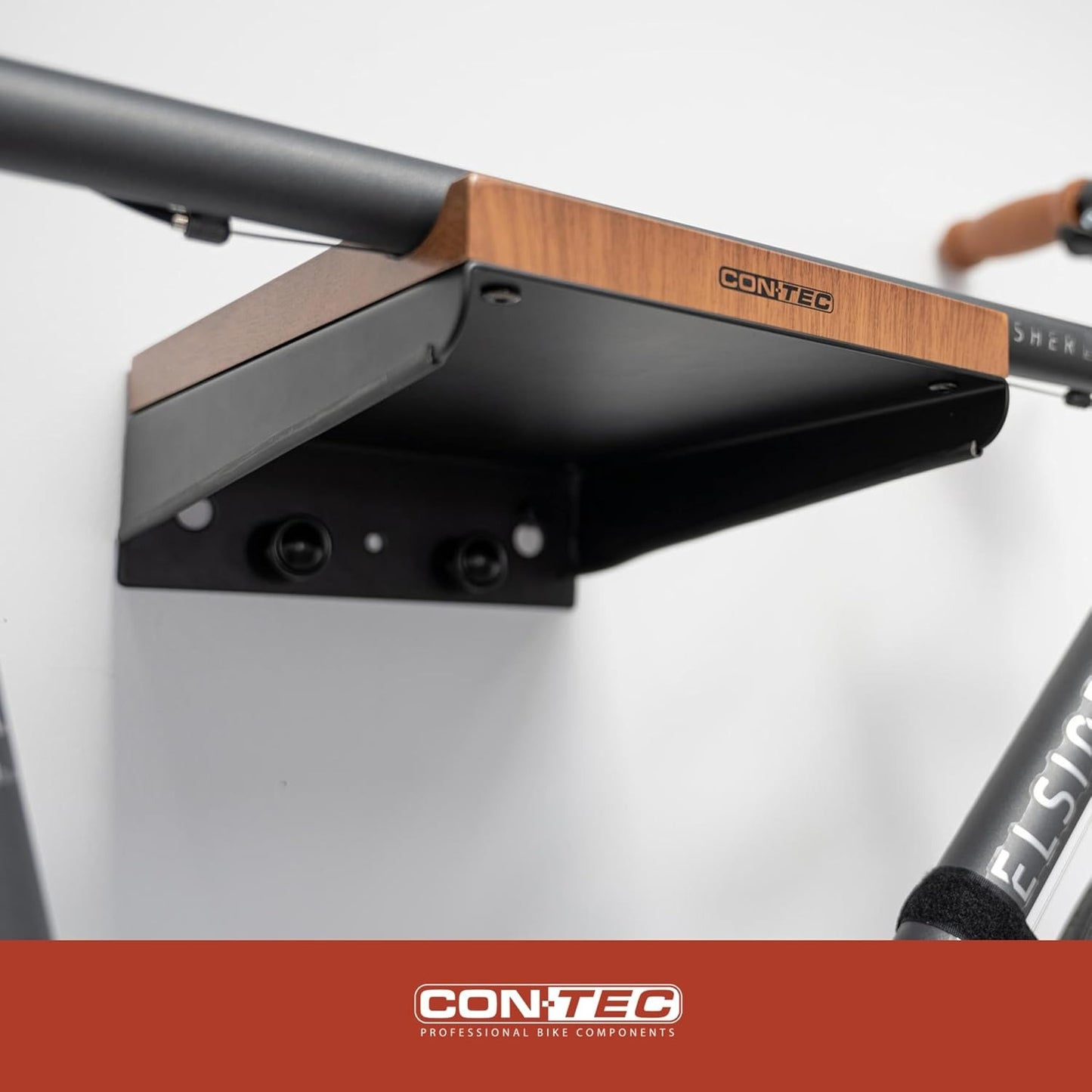 CONTEC bikeART Wall Presentation Shelf — Steel & Walnut Wood Bike Display Mount