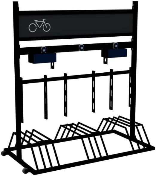 Mobile 6-Bike Stand with Advertising Sign & Transport Wheels — Galvanised Steel
