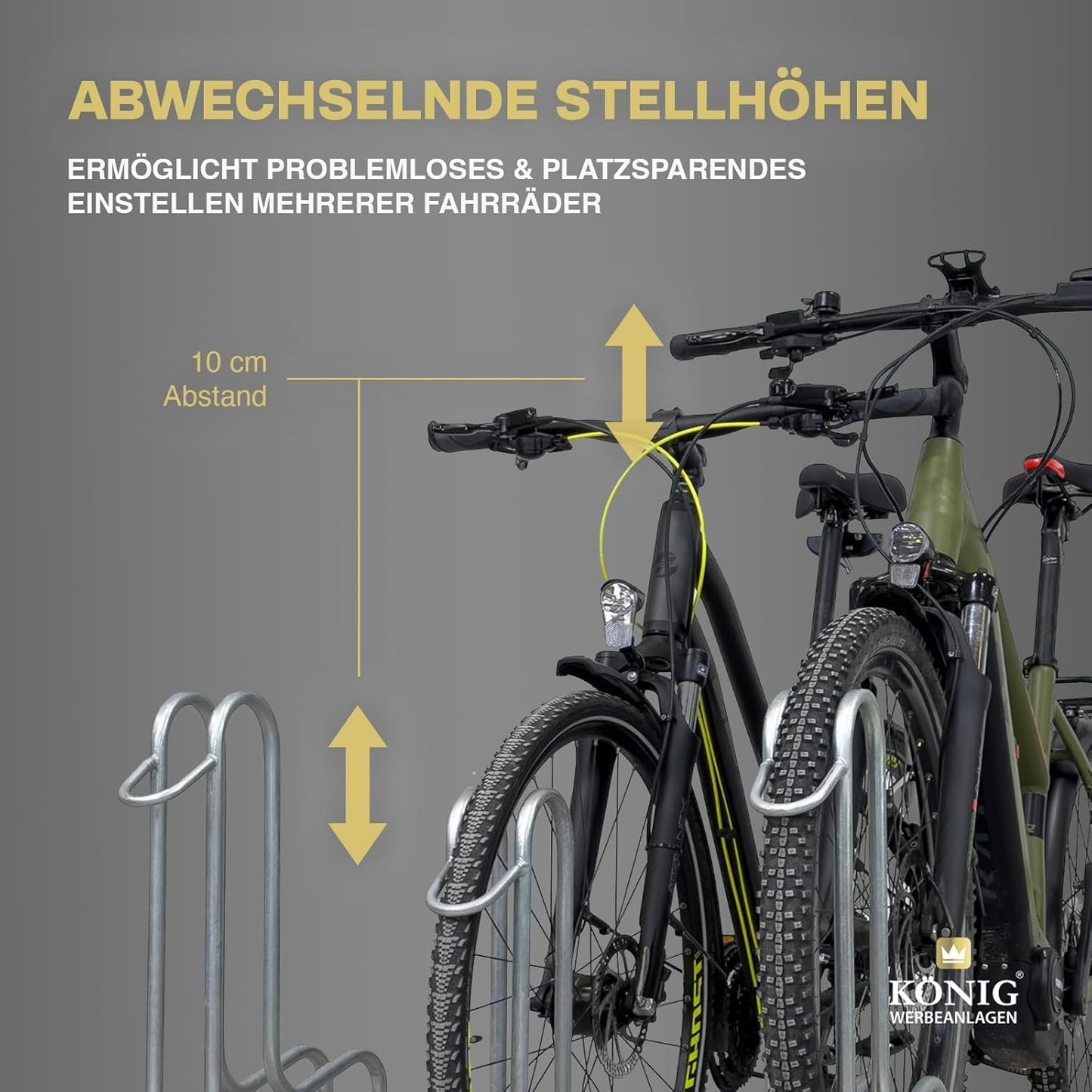 6-Bike Stand — Galvanised Steel, Weatherproof, Space-Saving High-Low Design