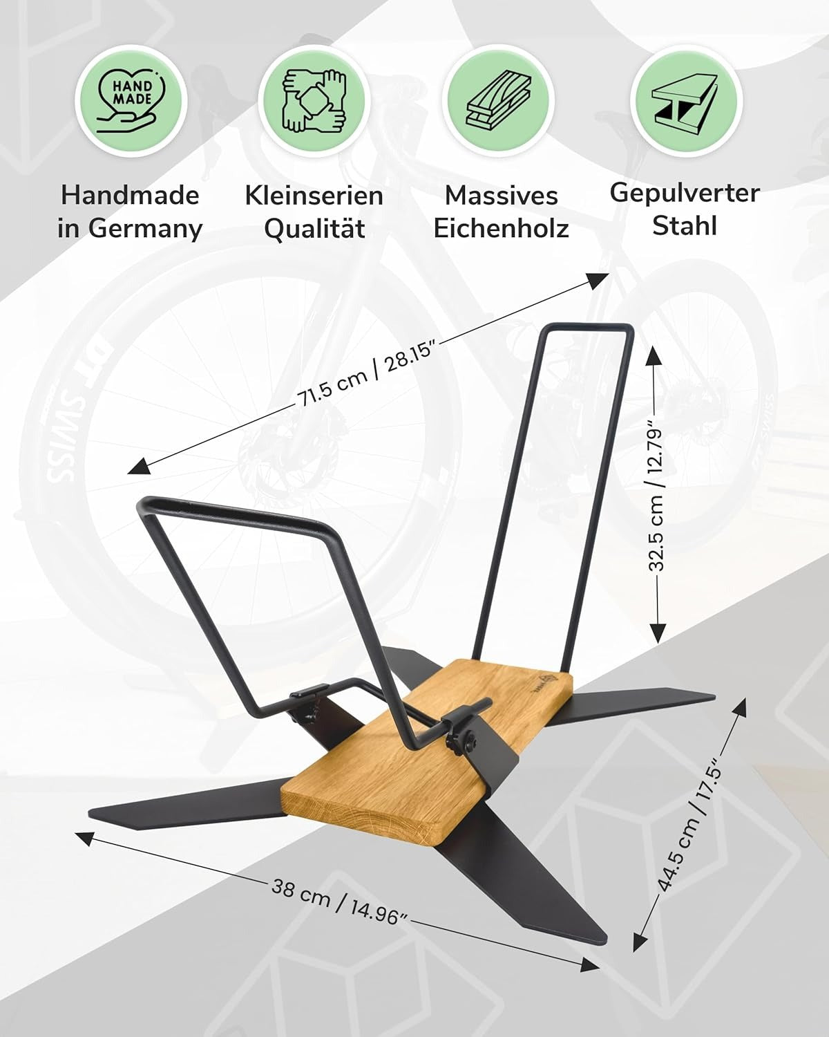 PARAX X-STAND Freestanding Bike Stand — Solid Oak & Steel, Made in Germany