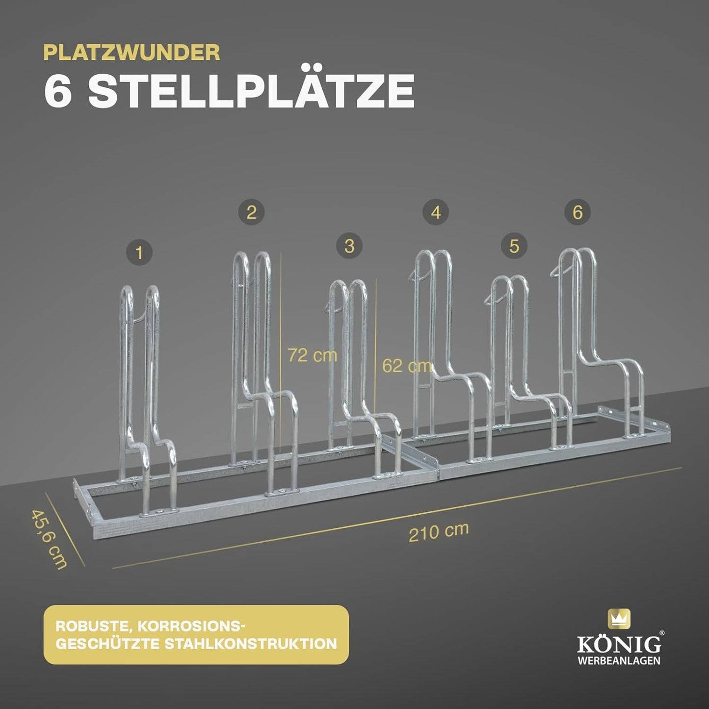 6-Bike Stand — Galvanised Steel, Weatherproof, Space-Saving High-Low Design