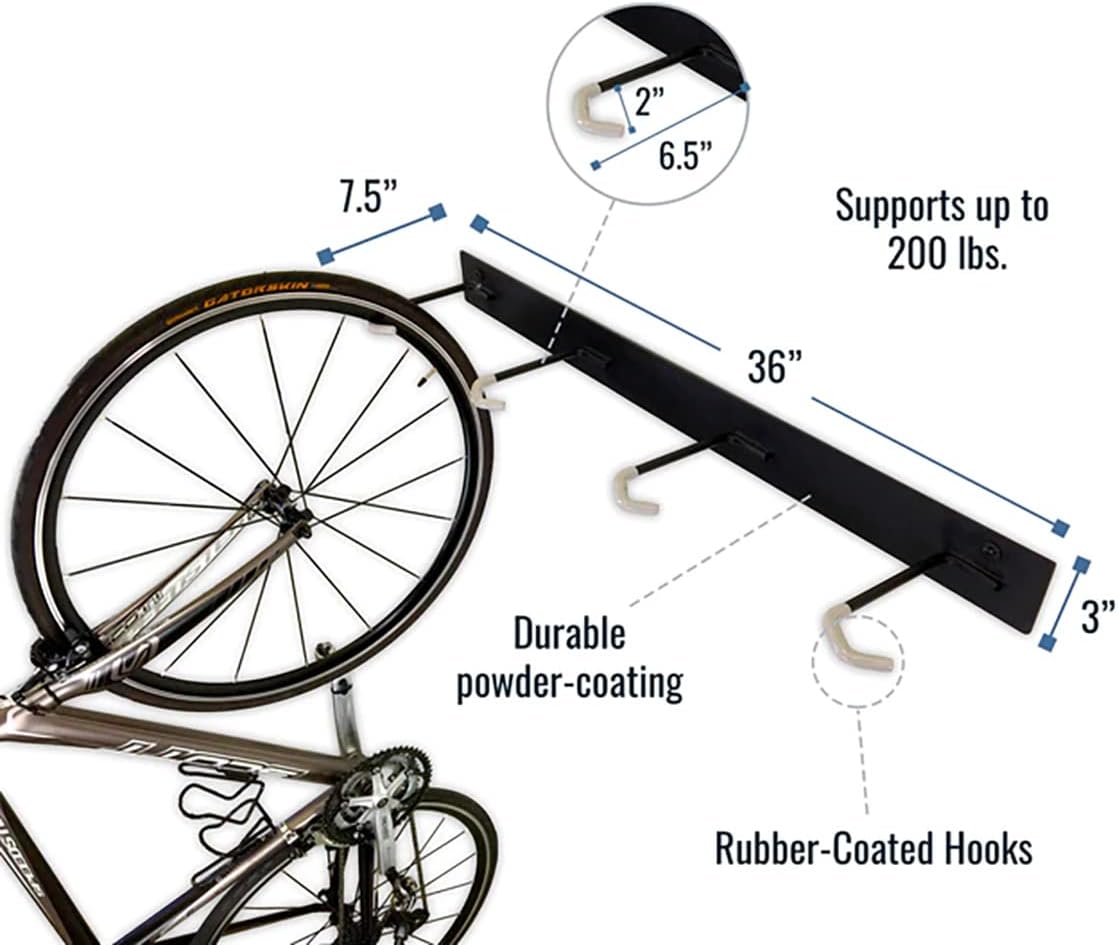 4 Bike Wall Mount, Solid Steel Extra Heavy Duty- Garage Wall Mounted Bicycle Storage, Up to 200lbs, 32-inch