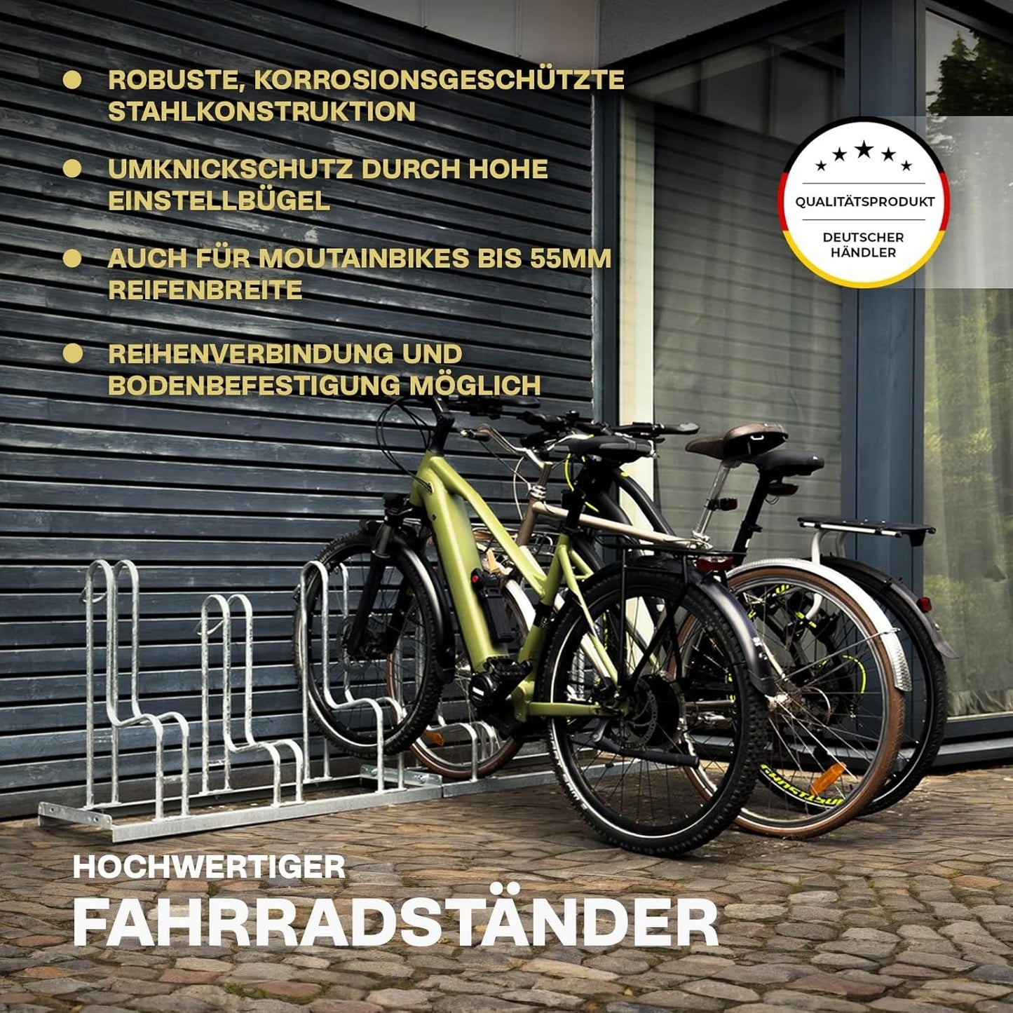 6-Bike Stand — Galvanised Steel, Weatherproof, Space-Saving High-Low Design