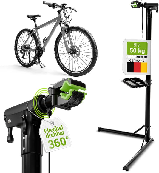 Fietsreparatiestandaard — tot 50 kg, opvouwbaar en in hoogte verstelbaar, 360° draaibare klemkop voor e-bikes en 24-29 inch fietsen