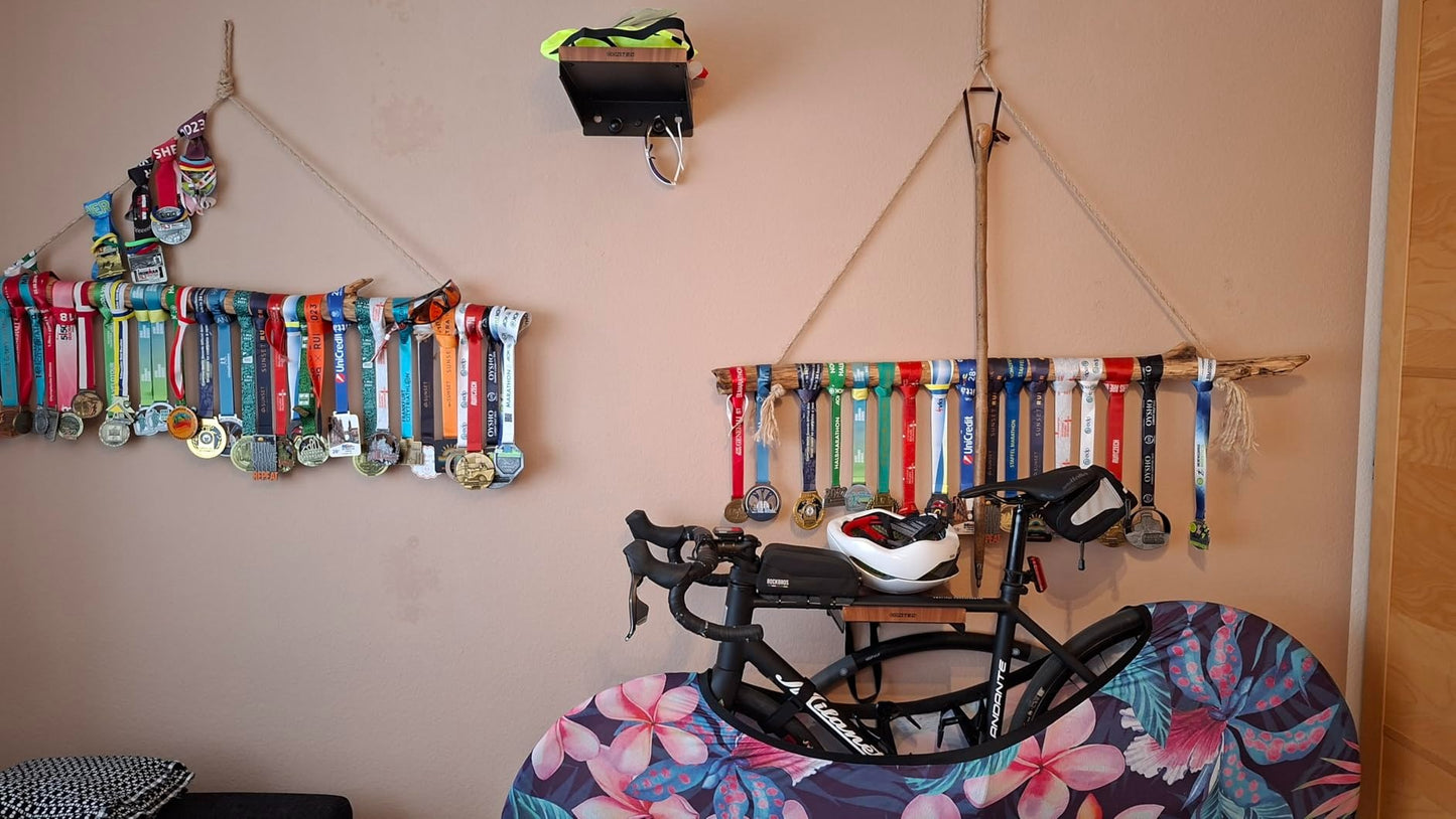 CONTEC bikeART Wall Presentation Shelf — Steel & Walnut Wood Bike Display Mount
