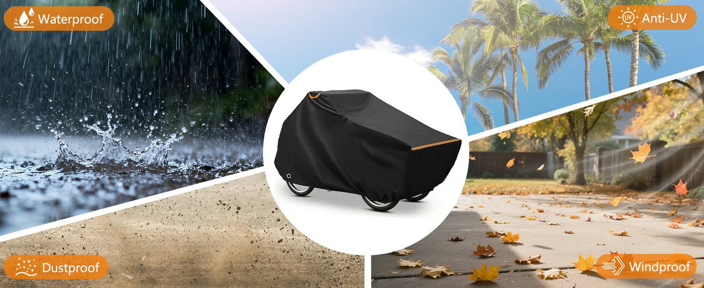 Heavy-Duty 420D Waterproof Cargo Bike Cover for Tricycles & Electric Cargo Bikes