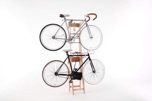 Wooden double bike rack dark brown